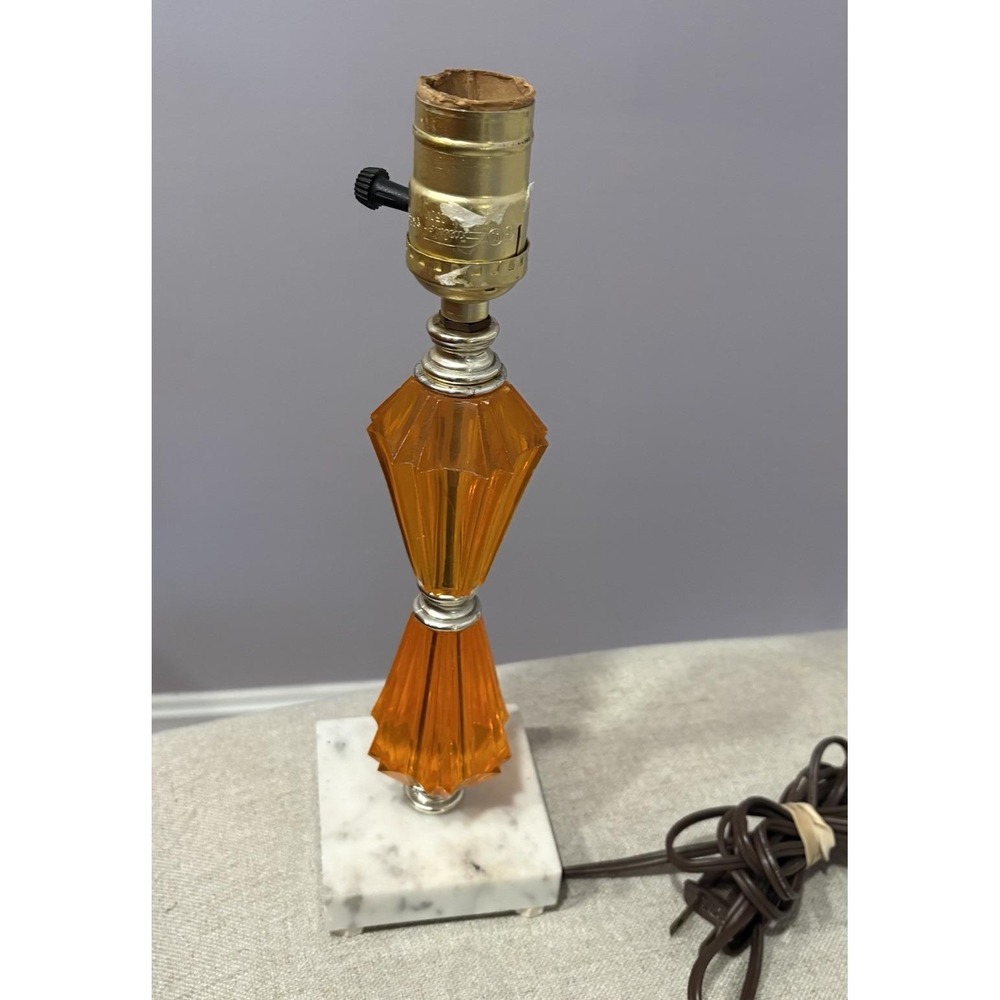 Vintage Italian Marble Accent Lamp 12" Amber Lucite Mid Century Tested Works